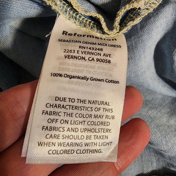 Reformation Sebastien Denim Midi Dress Broken Button NWT Size 10 - Picture 10 of 13